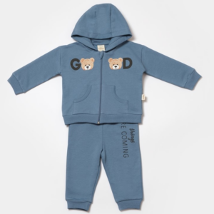 Βρεφικό σετ φόρμας με κουκούλα οργανικό βαμβάκι μπλε με αρκουδάκι – Nature Bebe