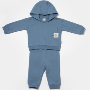 Παιδικό σετ οργανικό βαμβάκι με κουκούλα μπλε – Nature Bebe