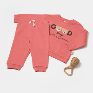 Βρεφικό σετ οργανικό βαμβάκι 2 τεμαχίων ροζ – μπλούζα Good Things και παντελόνι