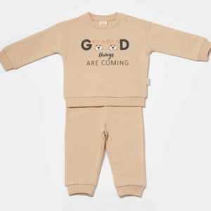 Βρεφικό σετ οργανικό βαμβάκι μπεζ – μπλούζα και παντελόνι unisex