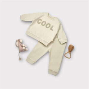 Βρεφικό σετ οργανικό βαμβάκι COOL – μπλούζα και παντελόνι εκρού unisex