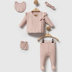 Σέτ 5 τεμαχίων μαιευτηρίου από bamboo σε ροζ και σάπιο μήλο